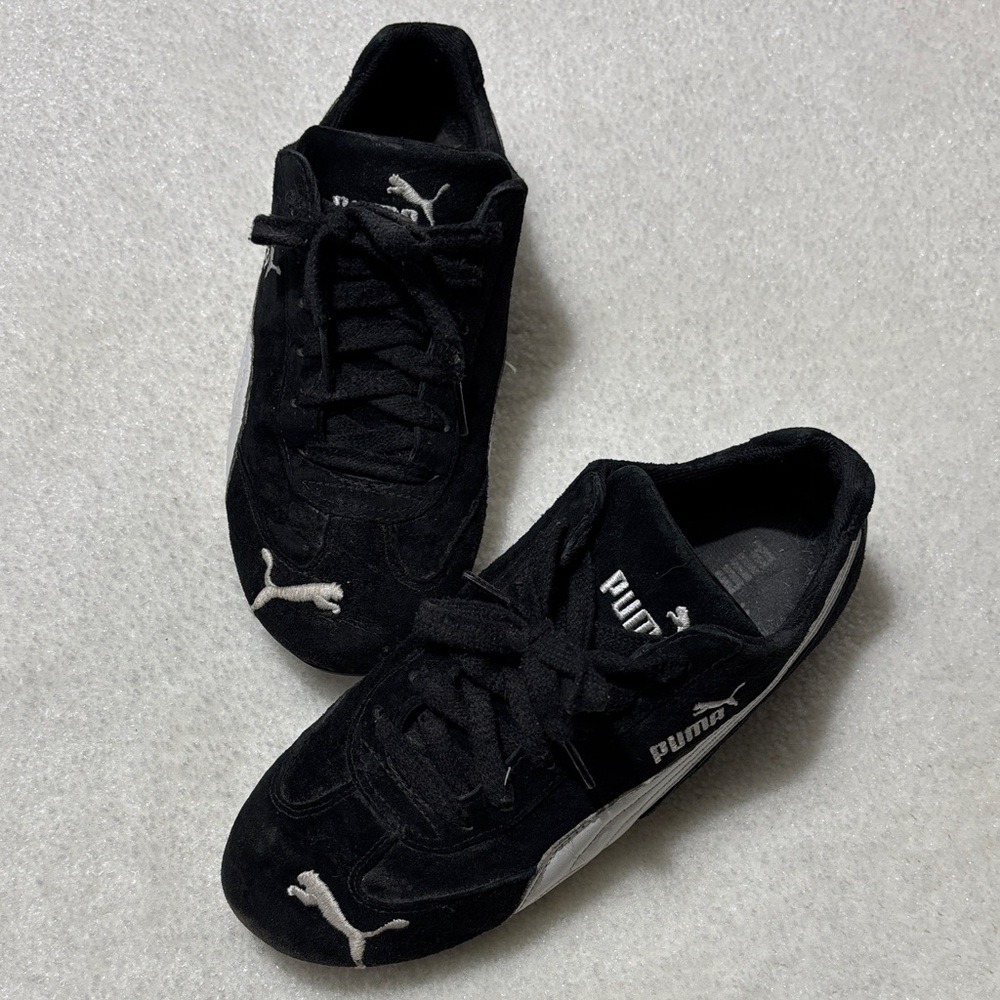 Puma Black Suede Sneakers with White Logo